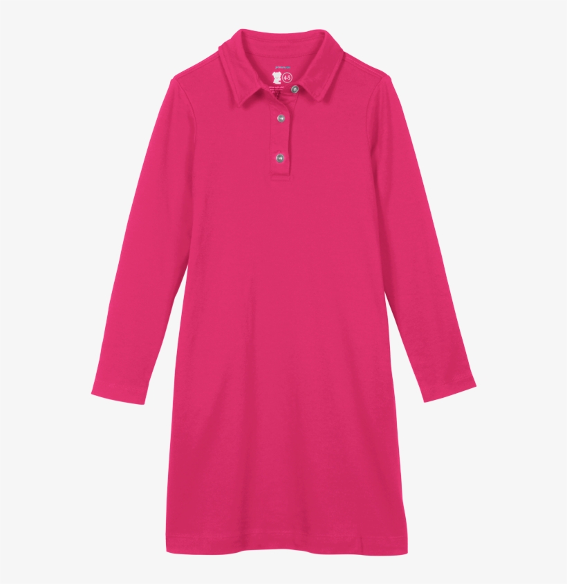 Child Wearing The Long Sleeve Polo Dress In Kids Size - Dress, transparent png #8707695