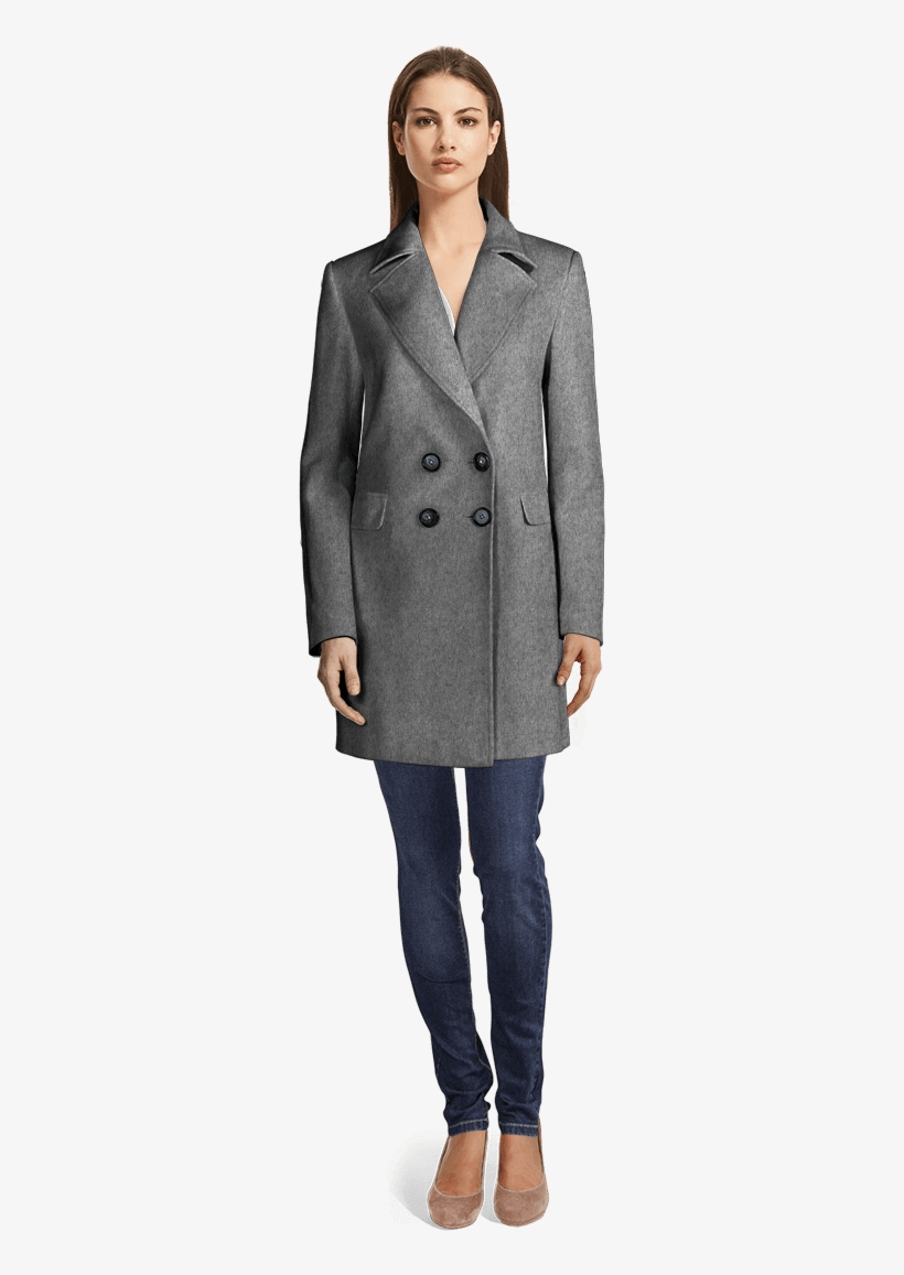 Double Breasted Coat - Woman In Coat Png, transparent png #8708176