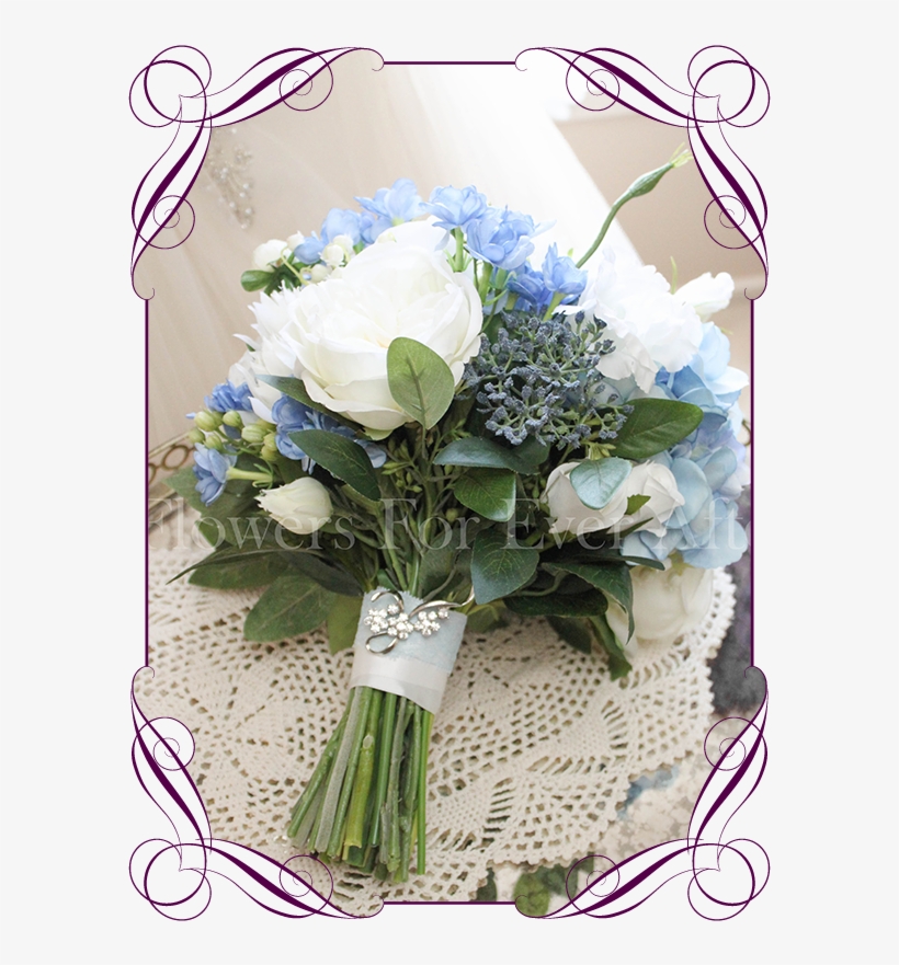 Silk Artificial Bridal Posy Bouquet With Light Blue, - Flower Bouquet, transparent png #8712959