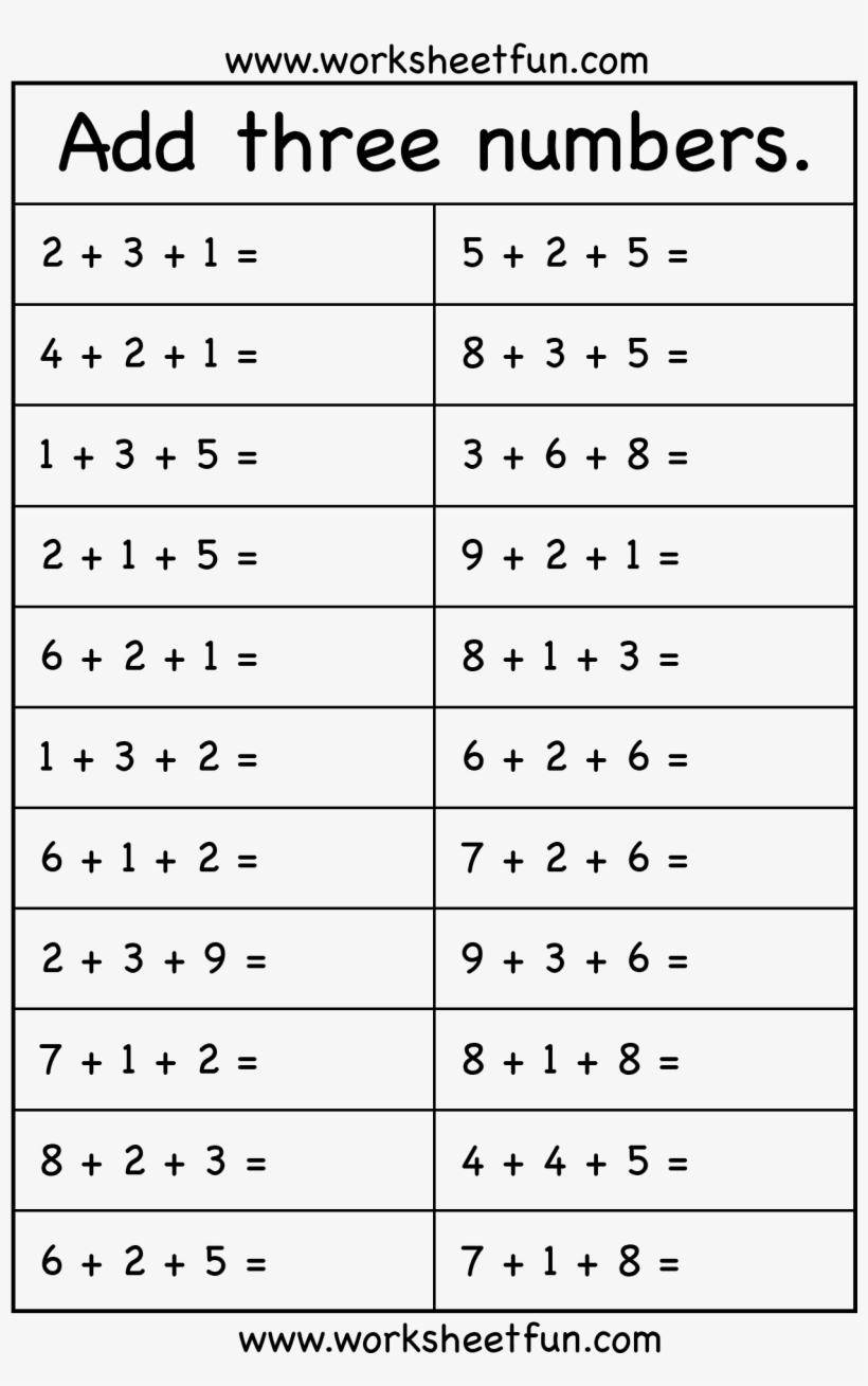 Add Three Numbers 1 Worksheet / Worksheets - Add Numbers, transparent png #8722956