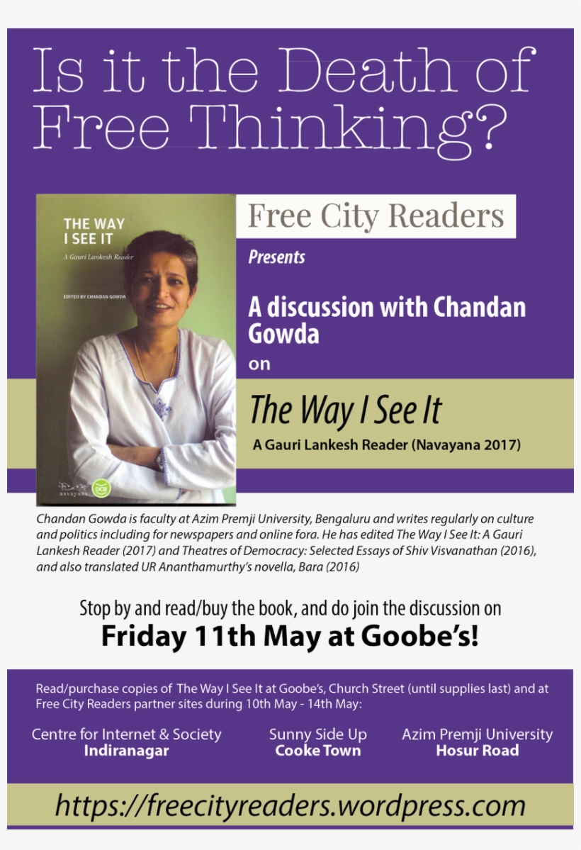 Free City Readers Present A Discussion With Chandan - Poster, transparent png #8723489