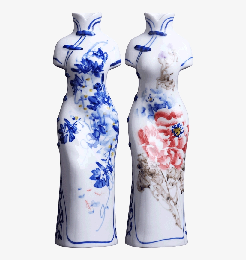 Hand Painted Ceramic Blue And White Porcelain Cheongsam - Blue And White Porcelain, transparent png #8726091