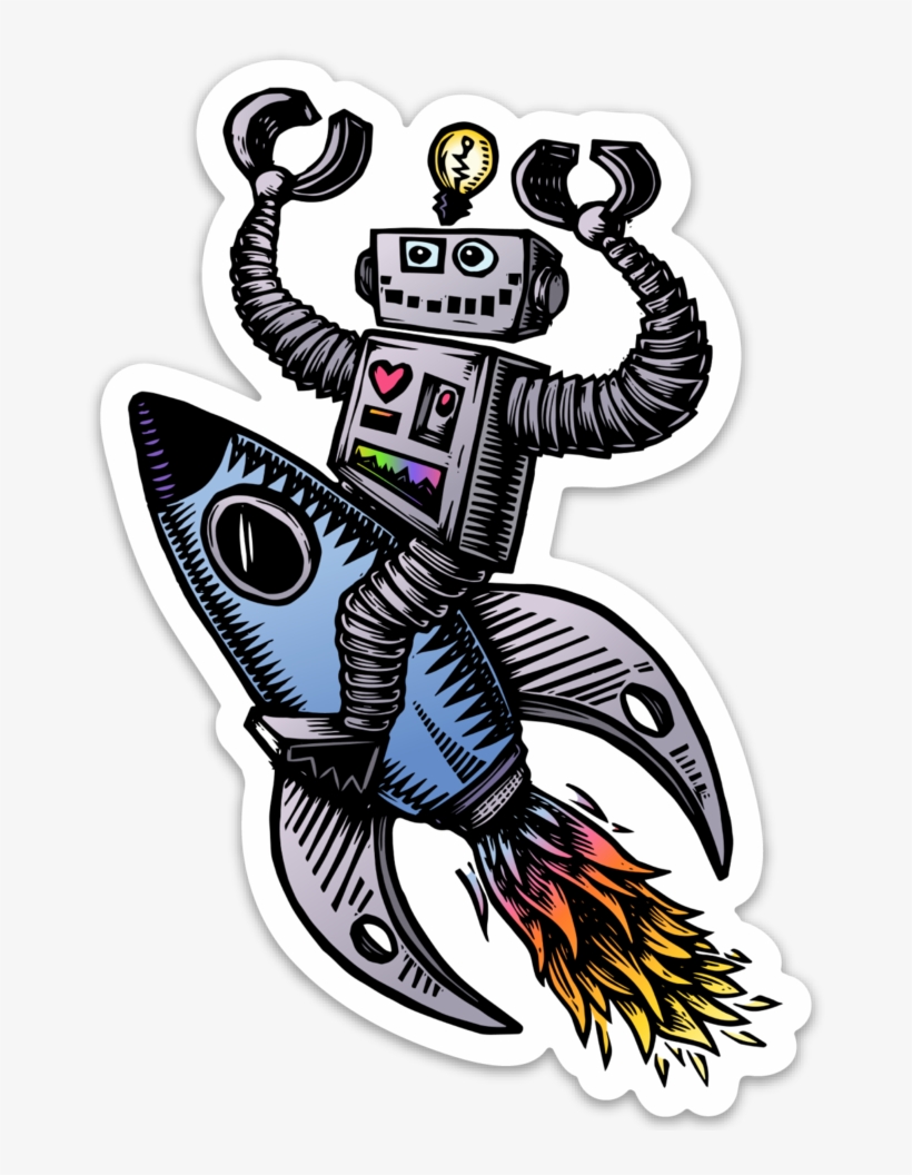 Image Of Robot On A Rocket Ship Sticker, transparent png #8731728