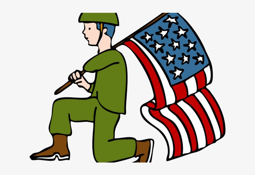 Soldiers Clipart American Soldier - Soldier Holding Flag Cartoon, transparent png #8732647