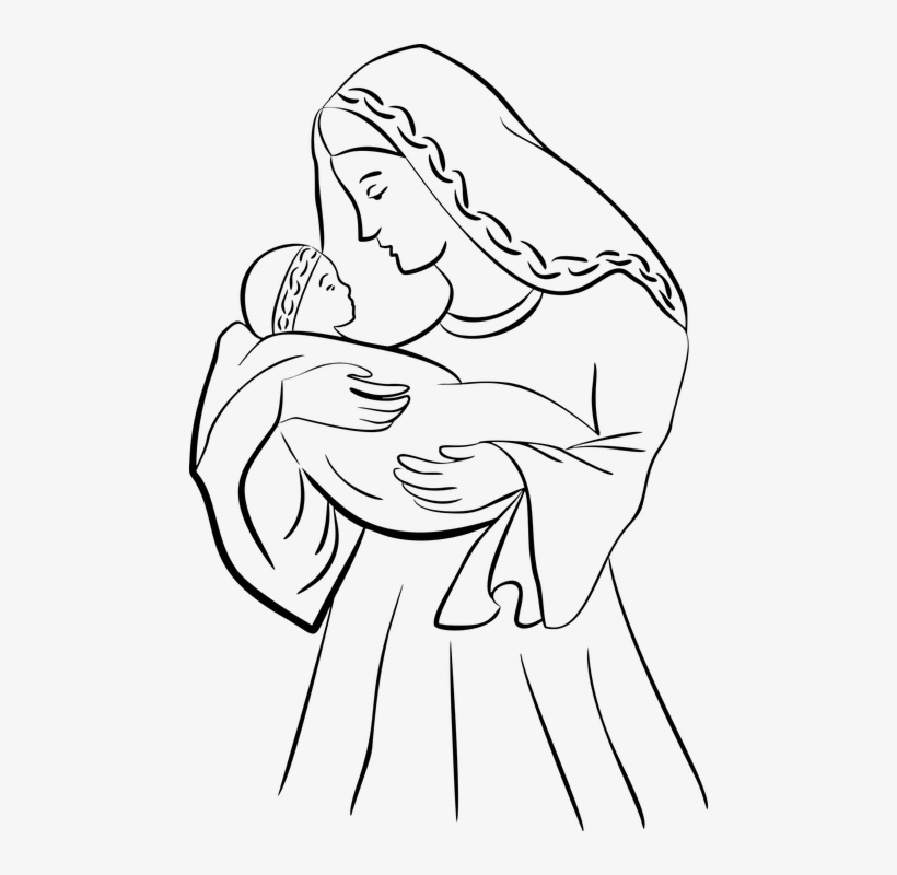Isolated vector illustration. praying saint virgin mary. sitting posters  for the wall • posters outline, pious, vignetting | myloview.com