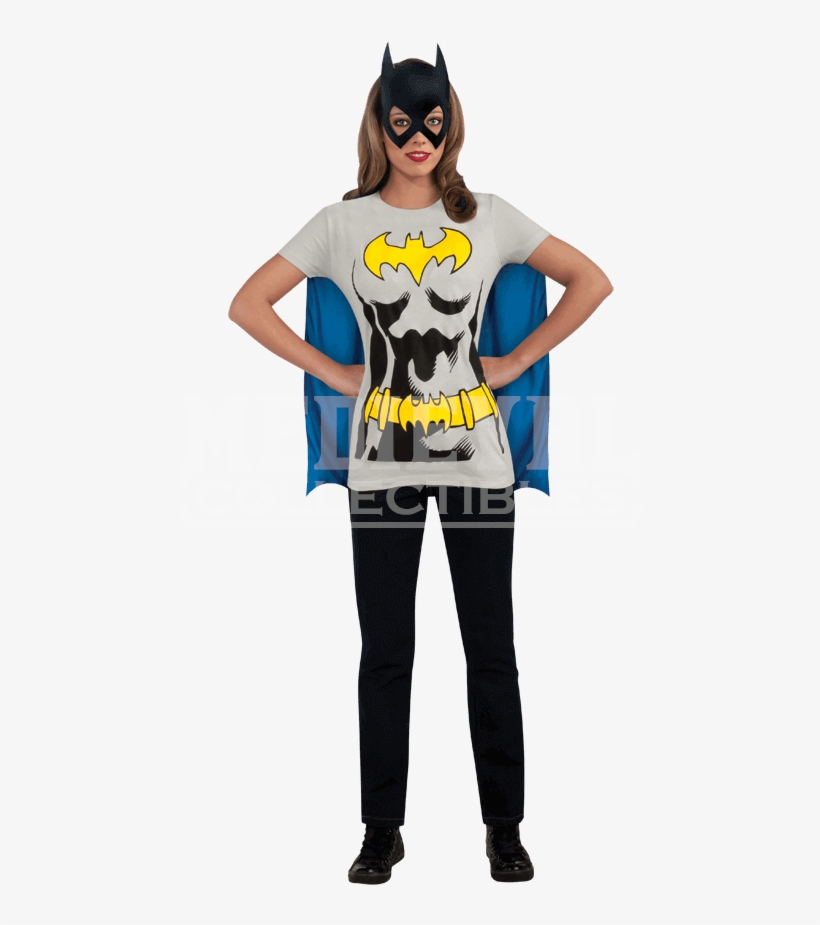 Adult Batgirl Cape T Shirt With Mask - Vestido Batgirl, transparent png #8738352
