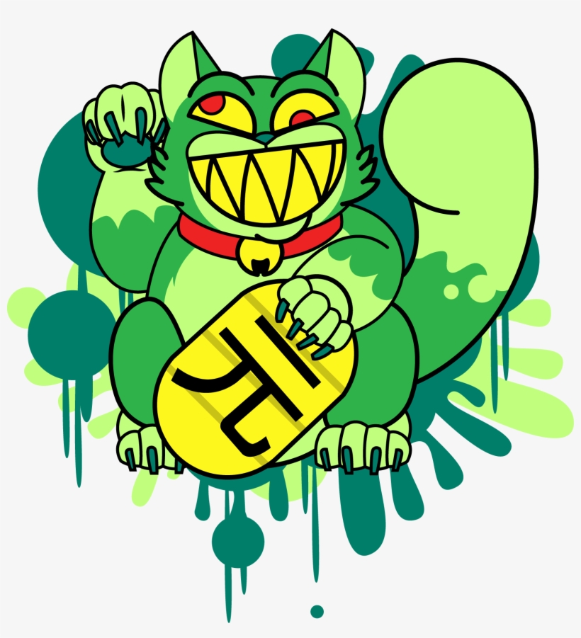Maneki Neko Tattoo - Green Maneki Neko Art, transparent png #8745332