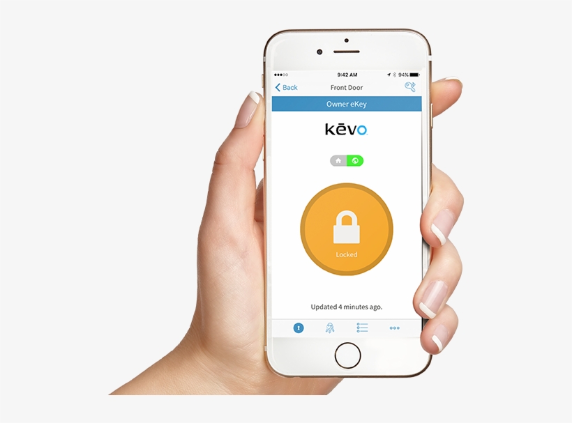 Hand Holding Phone With Kevo App Showing Active Ekeys - Iphone, transparent png #8746467