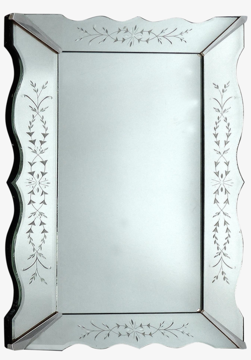 1940's Art Deco Etched & Scalloped Mirror - Paper, transparent png #8751003