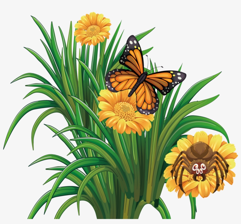 Butterfly And Flower Clipart - Summer Flower Flowers With Butterflies Clipart, transparent png #8751406