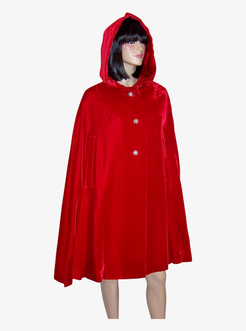 1950's Vintage, Cherry Red Velvet Hooded Evening Cape - Cape, transparent png #8753493