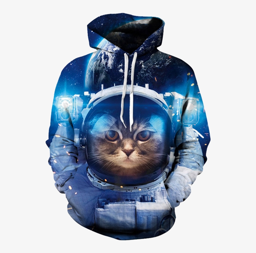 Cool Cat Unisex Hoodie - Astronaut In Outer Space Psd, transparent png #8760302