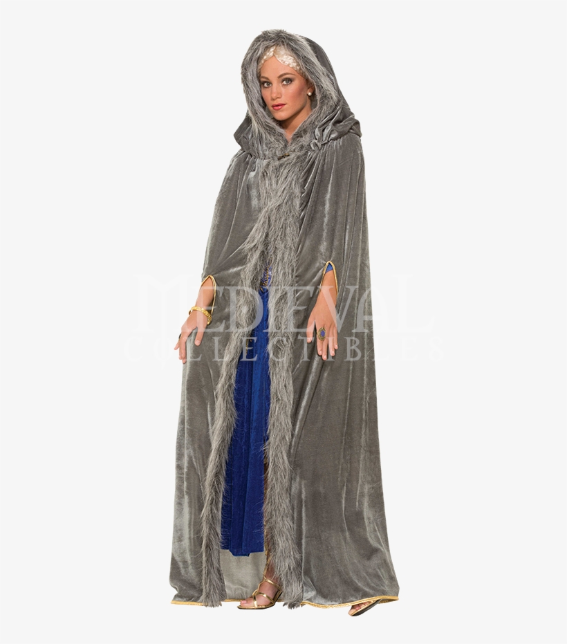 Womens Fur Trimmed Grey Costume Cloak - Womens Hooded Cloak Medieval, transparent png #8763749