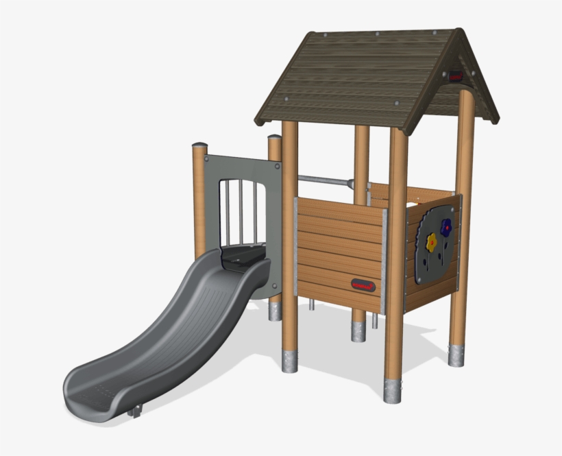 Double Playhouse With Balcony, Wood Posts, Plastic - Playground Slide, transparent png #8765767