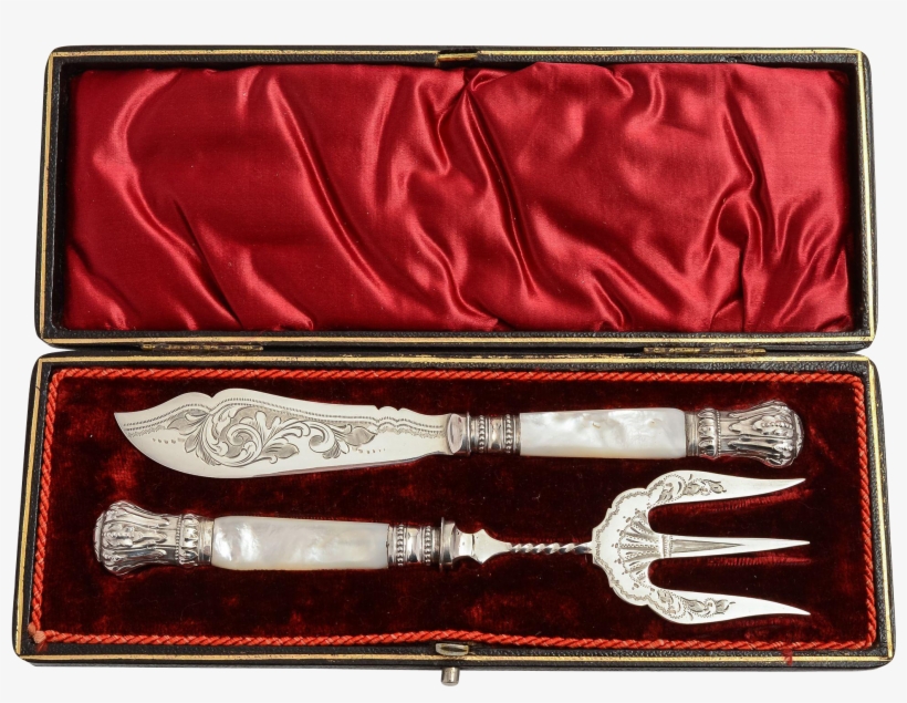 Victorian Silver Plated Butter Knife & Bread Fork Set - Blade, transparent png #8767899
