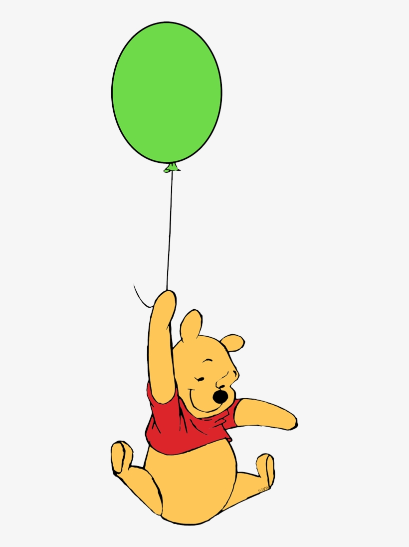 Pooh Cheering Floating From A Green Balloon - Winnie The Pooh Holding Balloons, transparent png #8771879