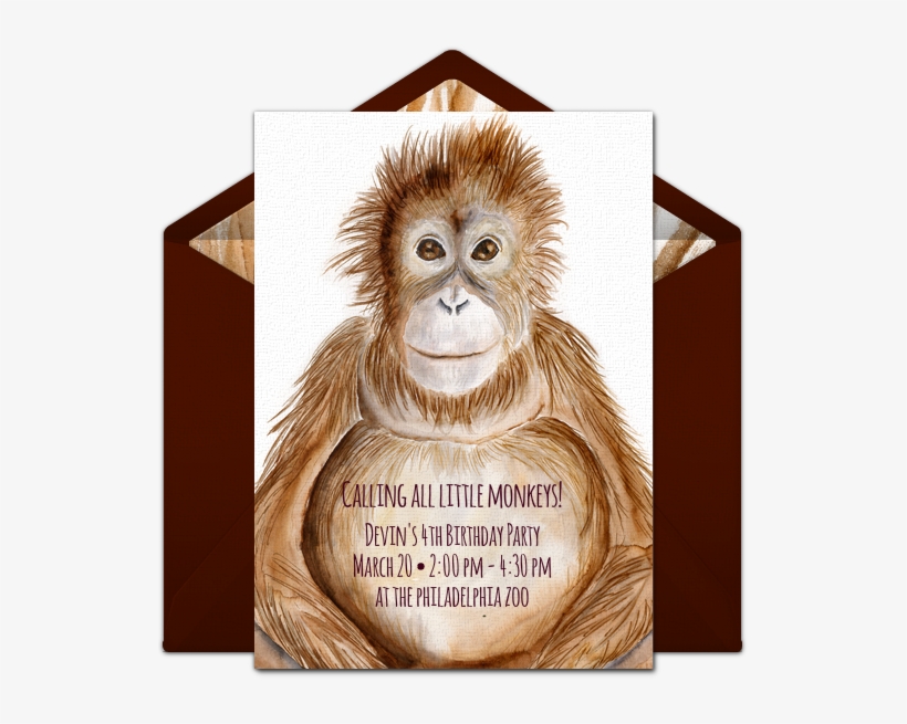 Baby Monkey Portrait Online Invitation - Golden 10th Birthday Invitation, transparent png #8772705