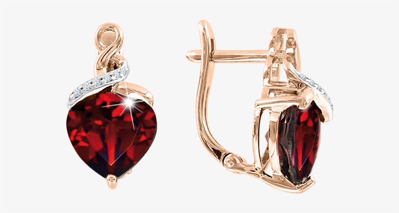 Earrings In Red Gold Of 585 Assay Value With Garnet, - Earrings, transparent png #8775599