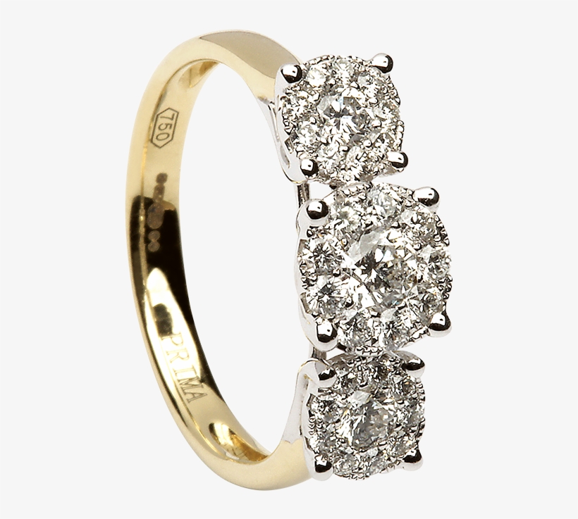 Sterling Silver And Gold Plate Three Stone Microset - Engagement Ring, transparent png #8776442
