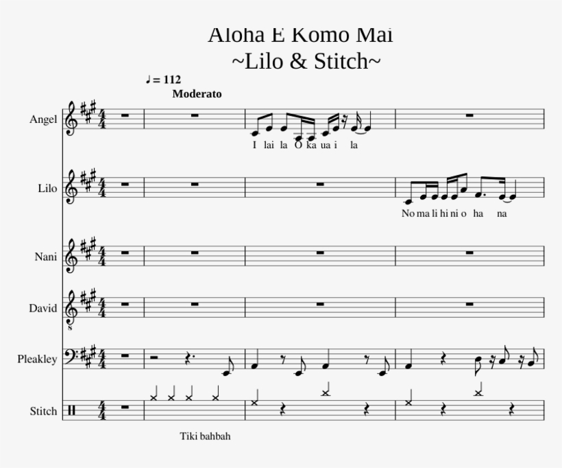 Aloha E Komo Mai ~lilo & Stitch~ - Sheet Music, transparent png #8781248