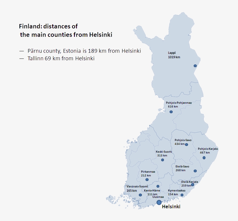 Finland Map Main Counties Dictances From Helsinki - Map Of Finland Png, transparent png #8786081