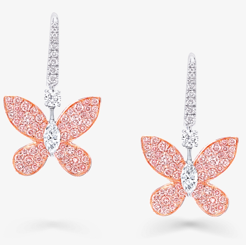 Pavé Butterfly Drop Earrings, Pink And White Diamond - Brush-footed Butterfly, transparent png #8787163
