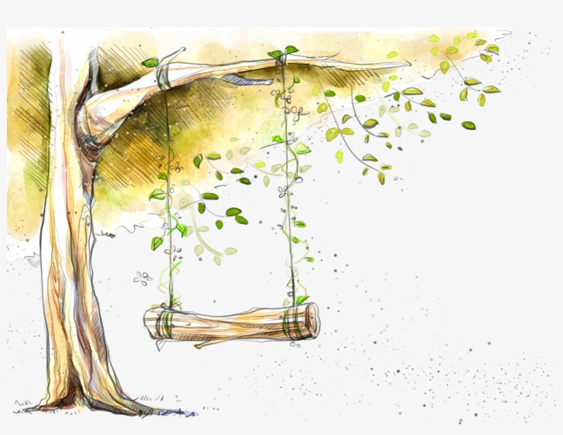 Report Abuse - Tree With Swing In Painting, transparent png #8789107