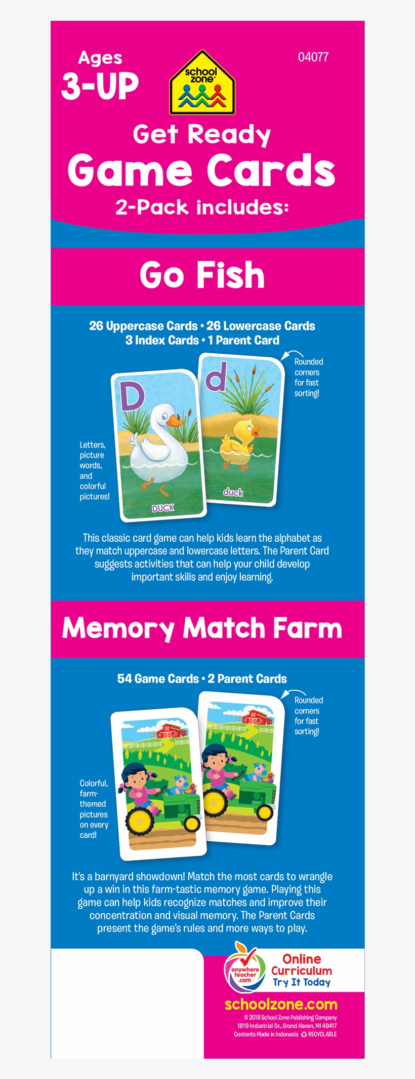 Get Ready Game Cards Go Fish & Memory Match Farm 2-pack - School Zone, transparent png #8790195