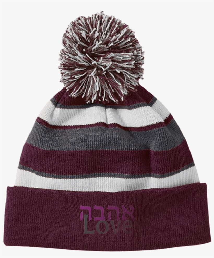 Ahavah Love Embroidered אהבה Striped Beanie Hat With - Beanie, transparent png #8791990
