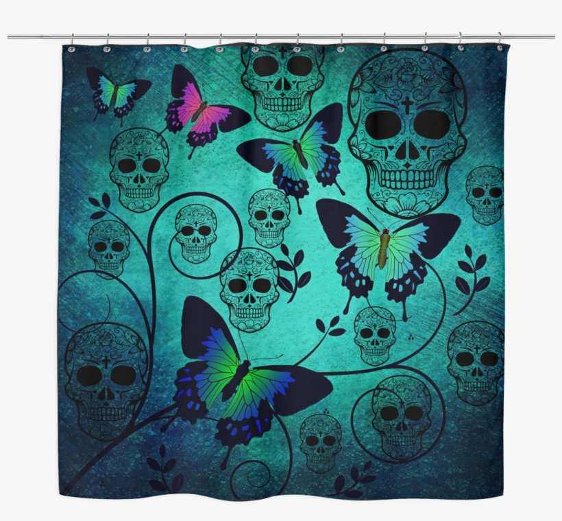 Sugar Skull & Butterflies Shower Curtain - Lepidoptera, transparent png #8792247