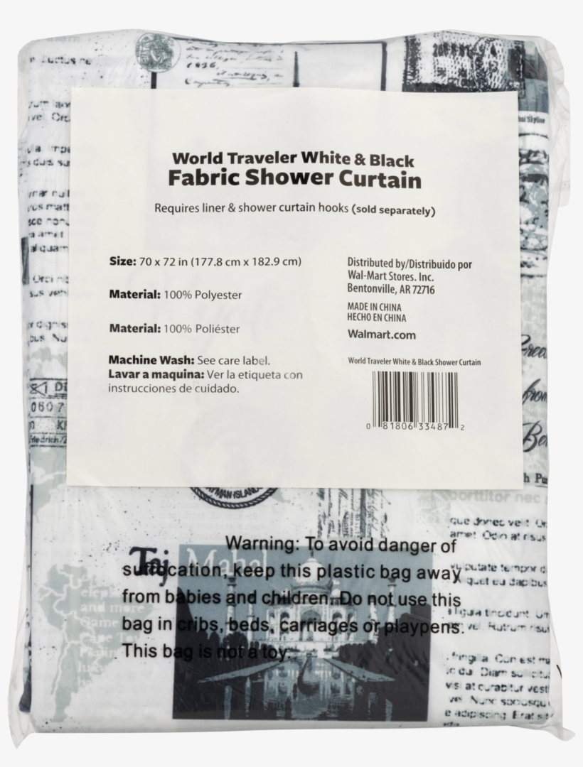 World Traveler Fabric Shower Curtain, White & Black, - Number, transparent png #8792290