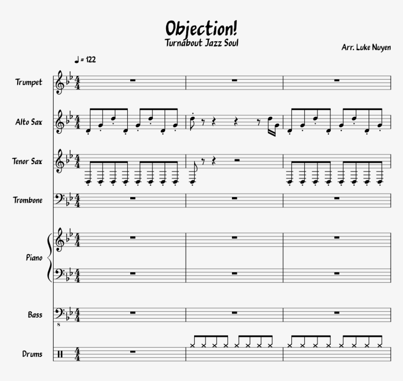 [wip] Turnabout Jazz Soul - Phoenix Wright Objection Trumpet Solo Sheet Music, transparent png #8796785