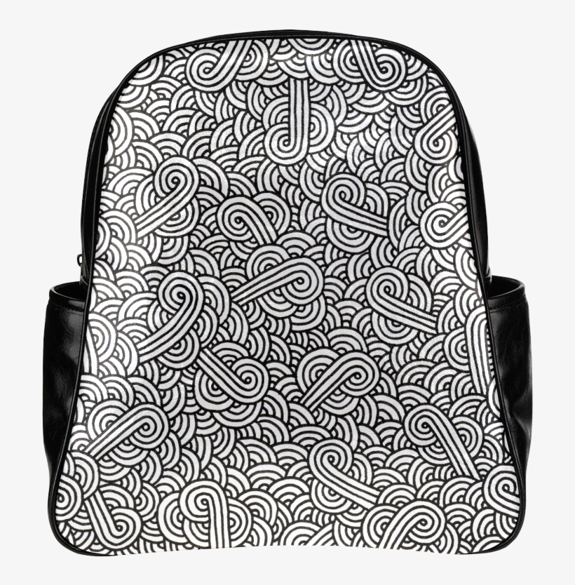 Black And White Swirls Doodles Multi-pockets Backpack - Laptop Bag, transparent png #8798898