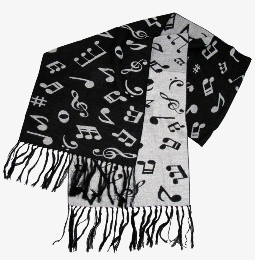 Black And White Music Note Scarf - Music Notes Winter Scarf, transparent png #8799352