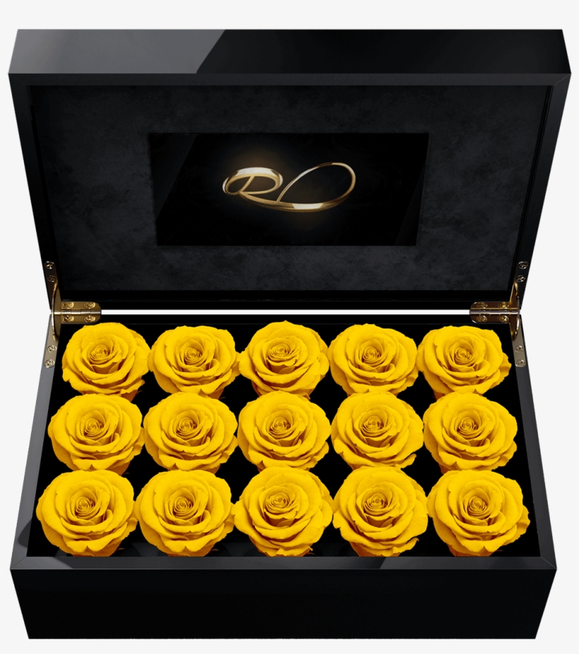 Video Screen Flower Box Gala With 15 Preserved Yellow - Rose, transparent png #8799641
