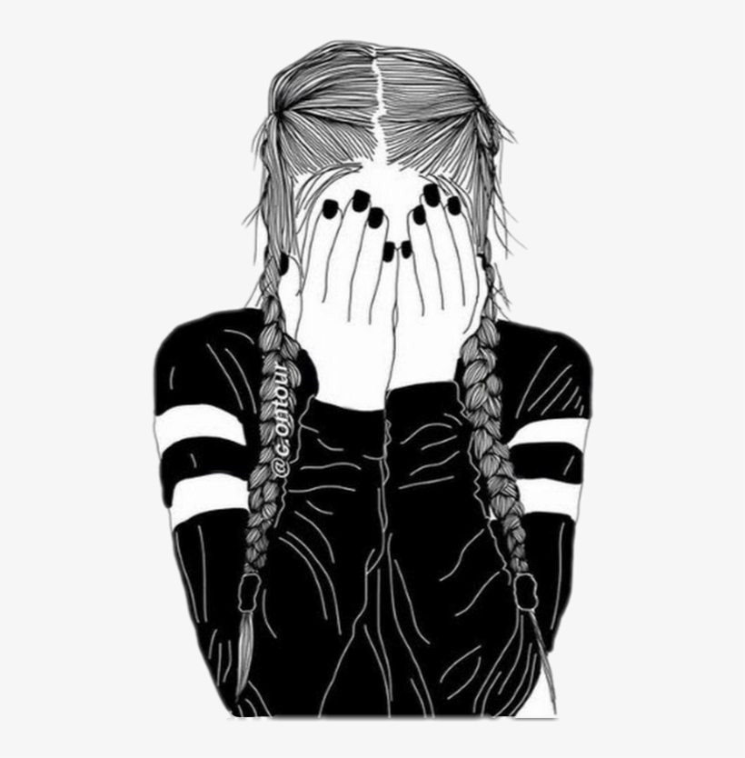 Girl Tumblr Outline Freetoedit - Black And White Drawing Of A Girl, transparent png #880064
