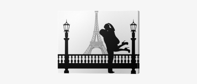 Couple In Love In Front Of Eiffel Tower In Paris Silhouette - Silhouette Of Couple Kissing In Paris, transparent png #885699