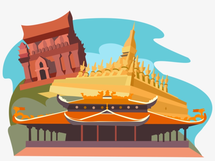 Vector Illustration Of Pha That Luang, Vientiane, Laos, - Temple Buddha Clipart Cute Cartoon, transparent png #888145