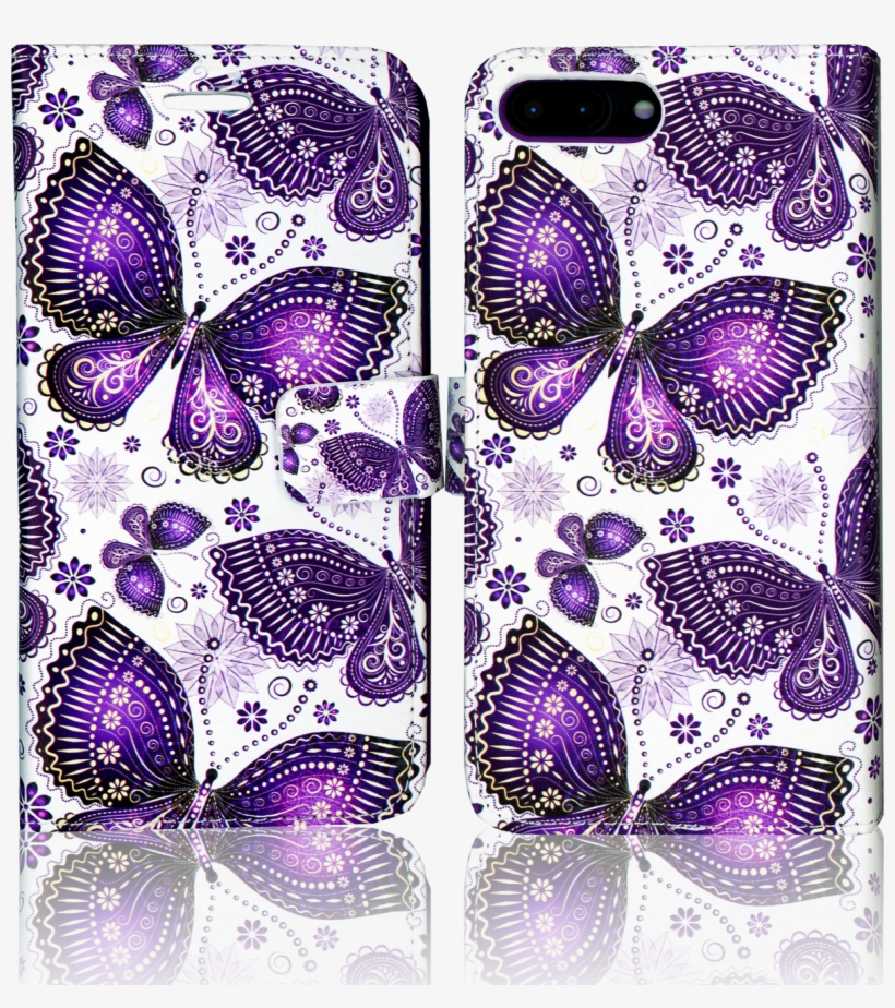 Iphone 7 Plus/8 Plus Mm 3d Design Wallet Purple Butterflies, transparent png #8800387