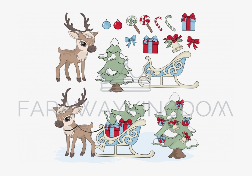 Sled Deer Merry Christmas Cartoon Vector Illustration - Cartoon, transparent png #8814288