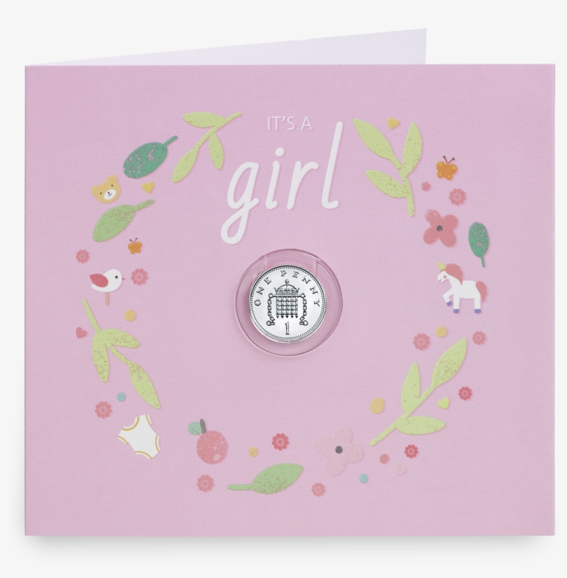 Baby Girl Silver Penny Gift Card Presentation - Greeting Card, transparent png #8816295