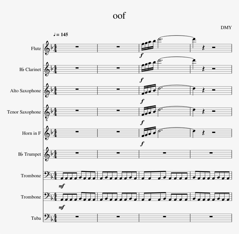Oof Sheet Music For Flute, Clarinet, Alto Saxophone, - Africa Toto Tenor Sax Sheet Music, transparent png #8824347