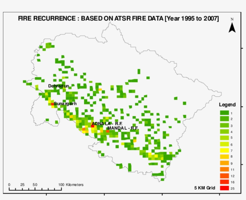 Map Of Reccurrence Of Fire In Uttarakhand State - Map, transparent png #8875244