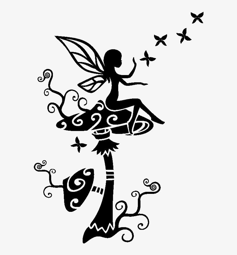 Sticker Fee Sur Un Champignon Ambiance Sticker Kc9222 - Fée Champignon Silhouette, transparent png #8882971