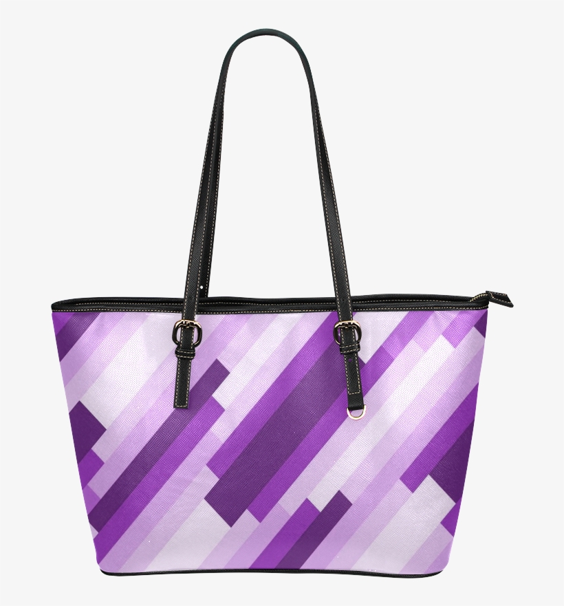 Shades Of Purple Diagonal Stripes Leather Tote Bag/large - Tote Bag, transparent png #8887862
