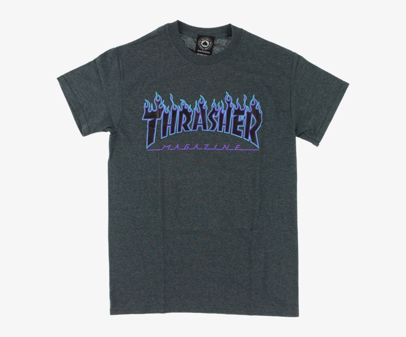 Thrasher Magazine Flame Logo T-shirt - Blue And Gray Thrasher Shirt, transparent png #8892725