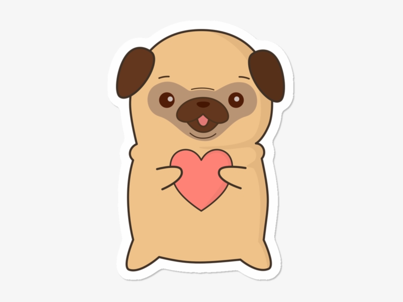 Kawaii Cute Pug With Heart - Pug, transparent png #8892799