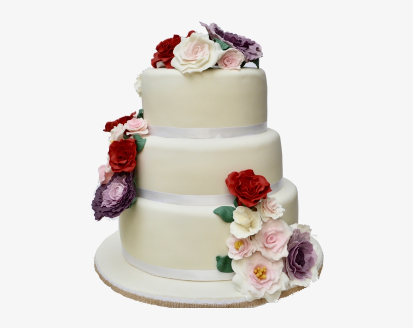Wraparound Flowers On 3 Tier Wedding Cake - Transparent Background Big Cake Png, transparent png #8895561