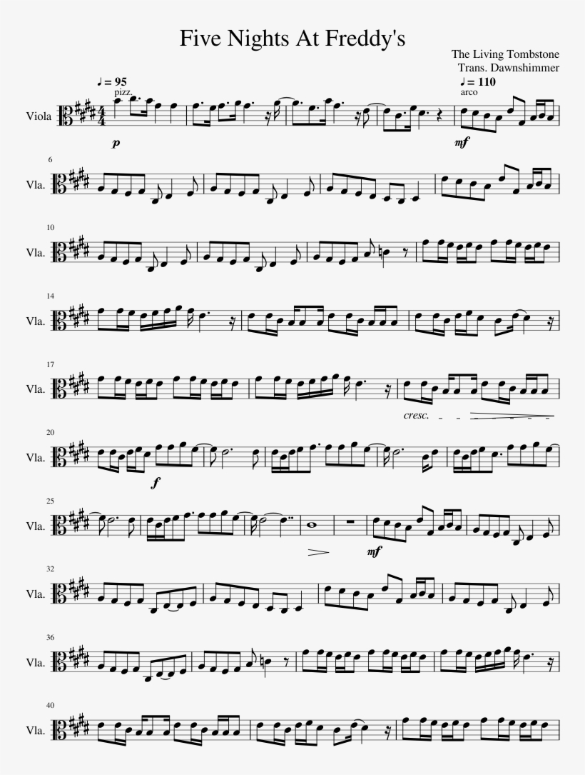 Five Nights At Freddy's Sheet Music Composed By The - Peace Sign Trumpet Sheet Music, transparent png #8898246