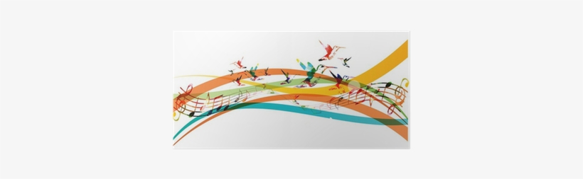 Colorful Background With Music Notes And Hummingbirds - Portée Musicale En Couleur, transparent png #894863